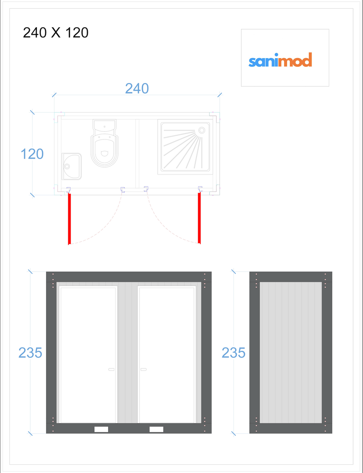 120x240 Dusche & WC mit waschbecken und urinal (zweiflügelig)