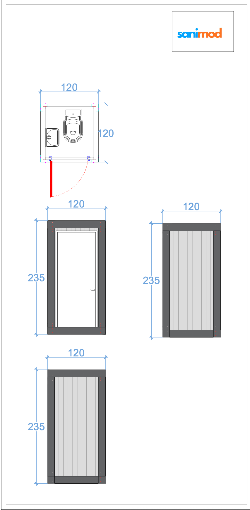 120x120 Einzel WC mit Waschbecken
